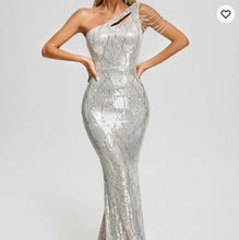 Load image into Gallery viewer, One shoulder cut out sequin maxi dress

