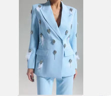 Load image into Gallery viewer, Blue feather pants set
